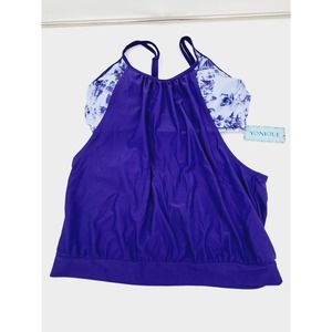 READ Yonique Solid Royal Blue/Lt Blue Tye Dye 2piece Tankini LG Bikini Bottom MD